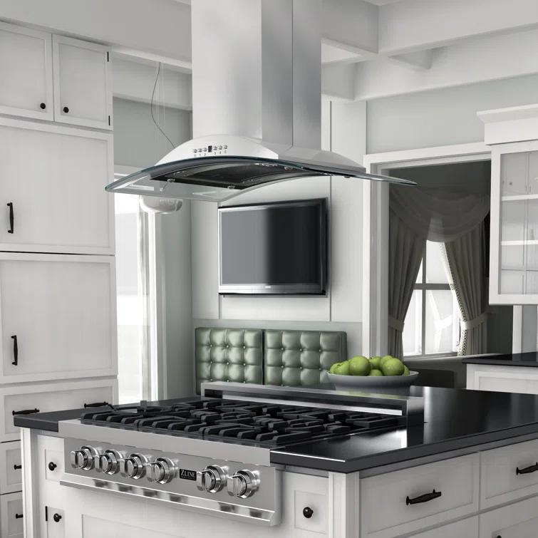 ZLINE 30 in. Convertible Vent Isl& Mount Range Hood in Stainless Steel & Glass (GL9i-30)
