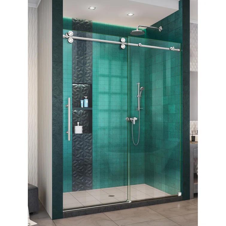 Enigma-XO 50" W x 76" H Sliding Frameless Shower Door with Clear Max™ Technology