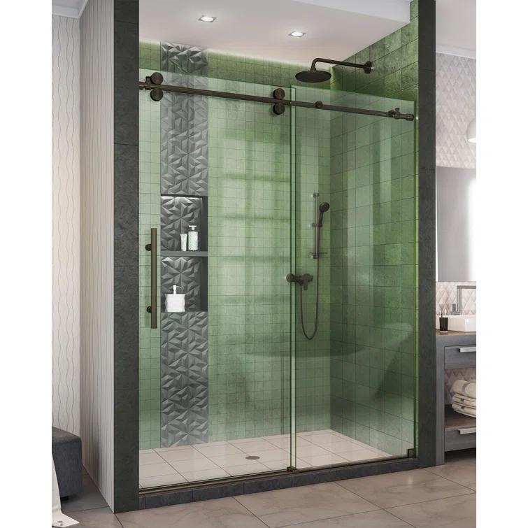 Enigma-XO 50" W x 76" H Sliding Frameless Shower Door with Clear Max™ Technology