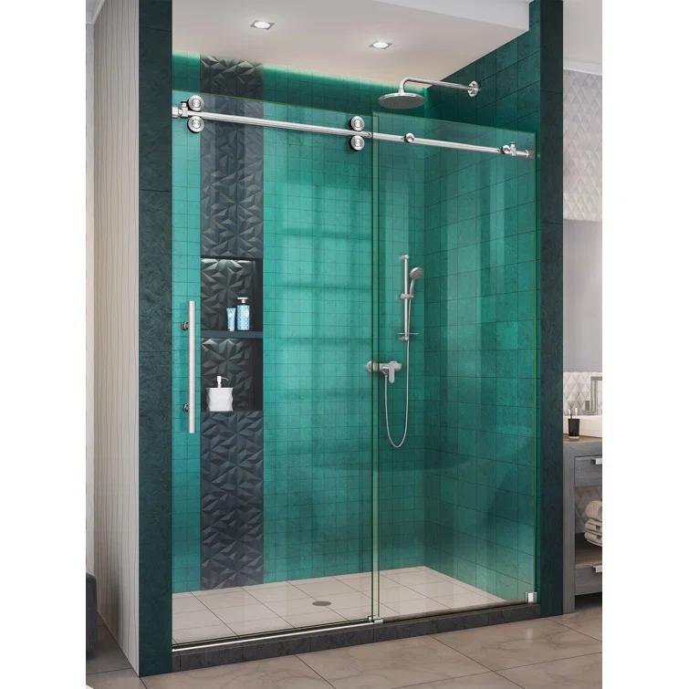 Enigma-XO 50" W x 76" H Sliding Frameless Shower Door with Clear Max™ Technology