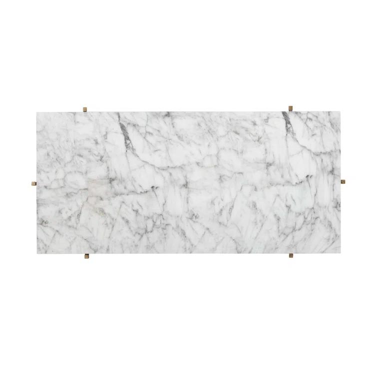 Elegant White Marble Look and Antique Brass Rectangular Outdoor Coffee Table