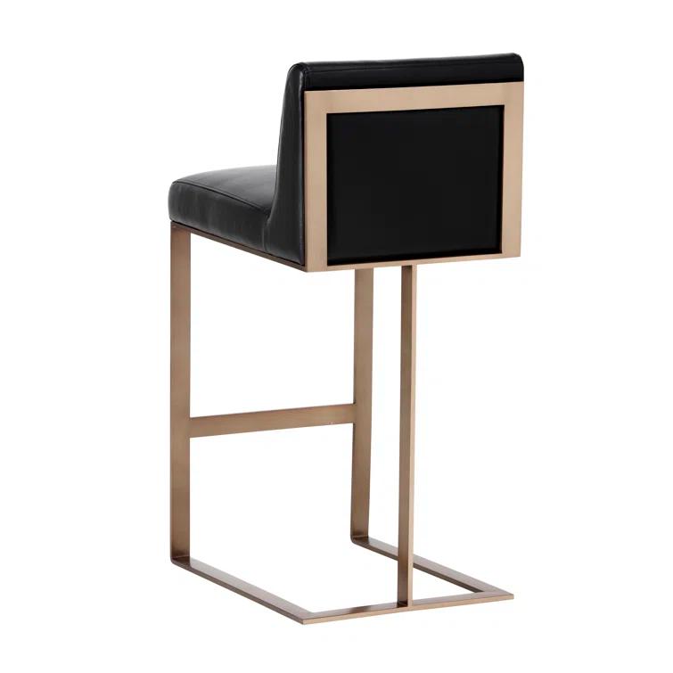 Antique Brass and Black Leather Bar Stool