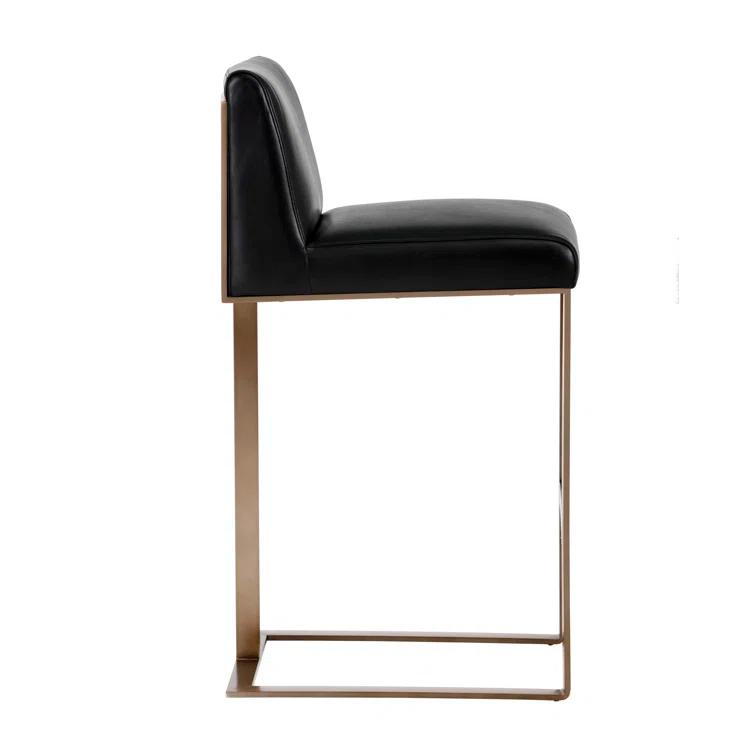 Antique Brass and Black Leather Bar Stool