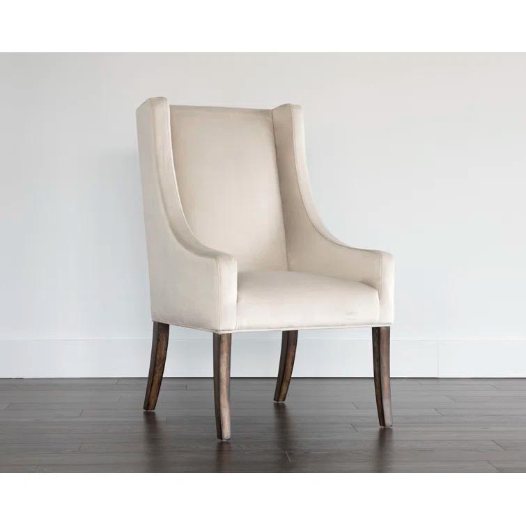Elegant Wingback Upholstered Arm Chair in Piccolo Prosecco with Smoked Brown Legs