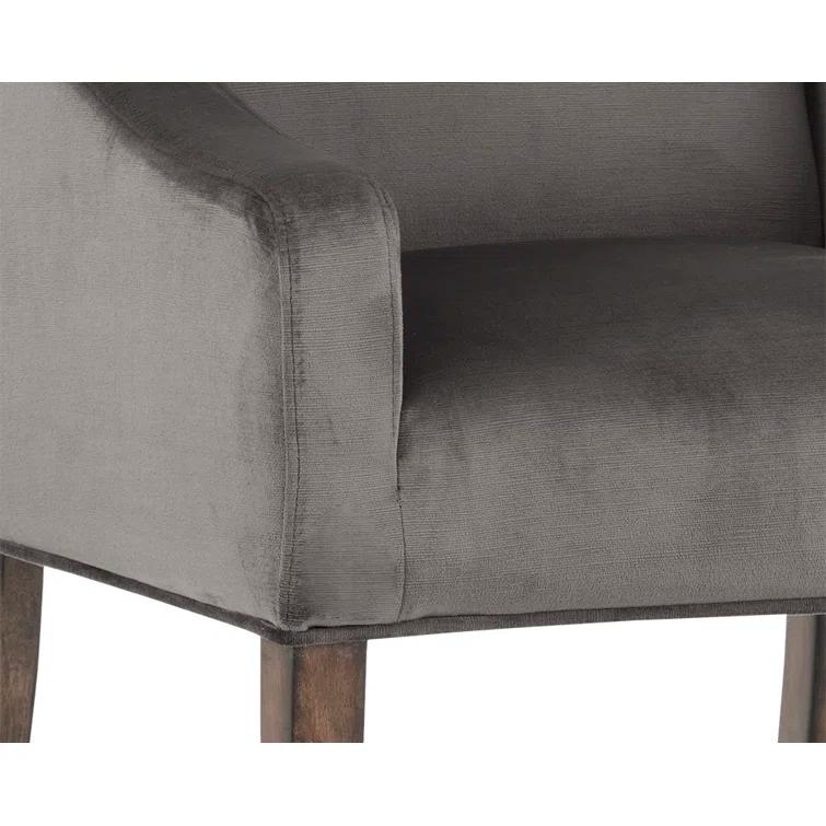 Elegant Wingback Gray Upholstered Arm Chair with Smoked Oak Legs