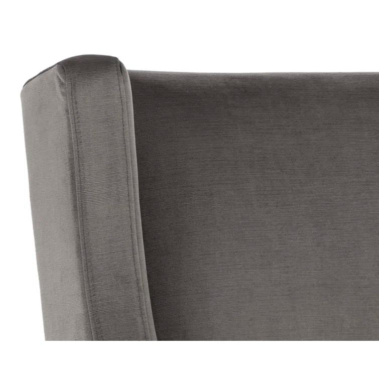Elegant Wingback Gray Upholstered Arm Chair with Smoked Oak Legs