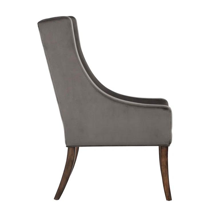 Elegant Wingback Gray Upholstered Arm Chair with Smoked Oak Legs