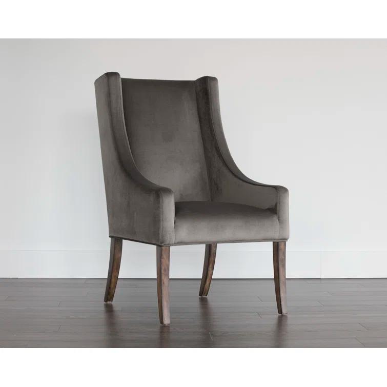 Elegant Wingback Gray Upholstered Arm Chair with Smoked Oak Legs