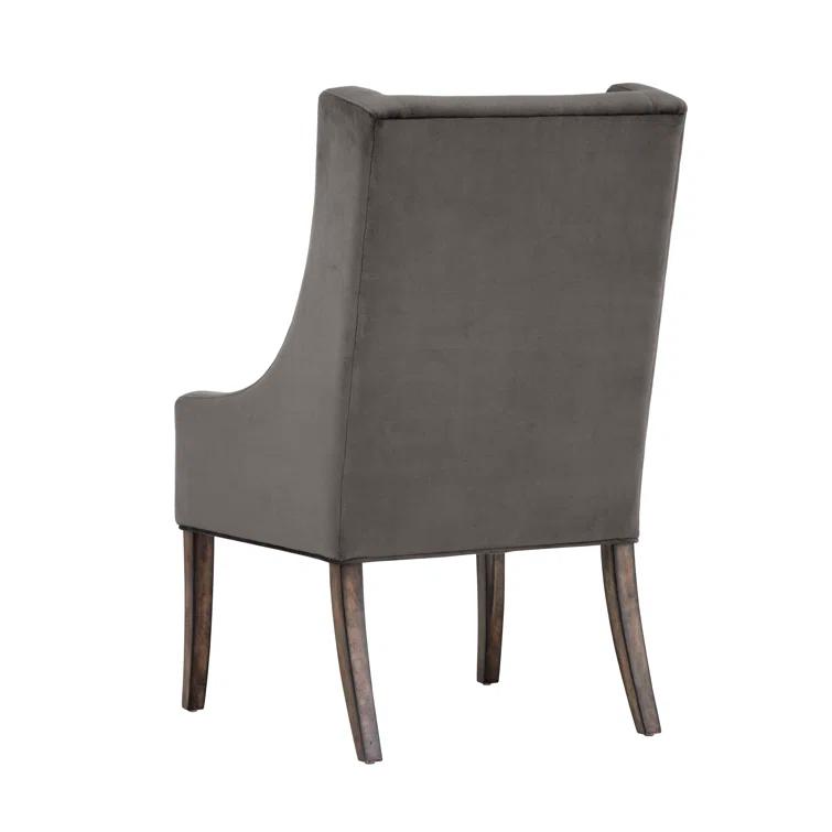 Elegant Wingback Gray Upholstered Arm Chair with Smoked Oak Legs