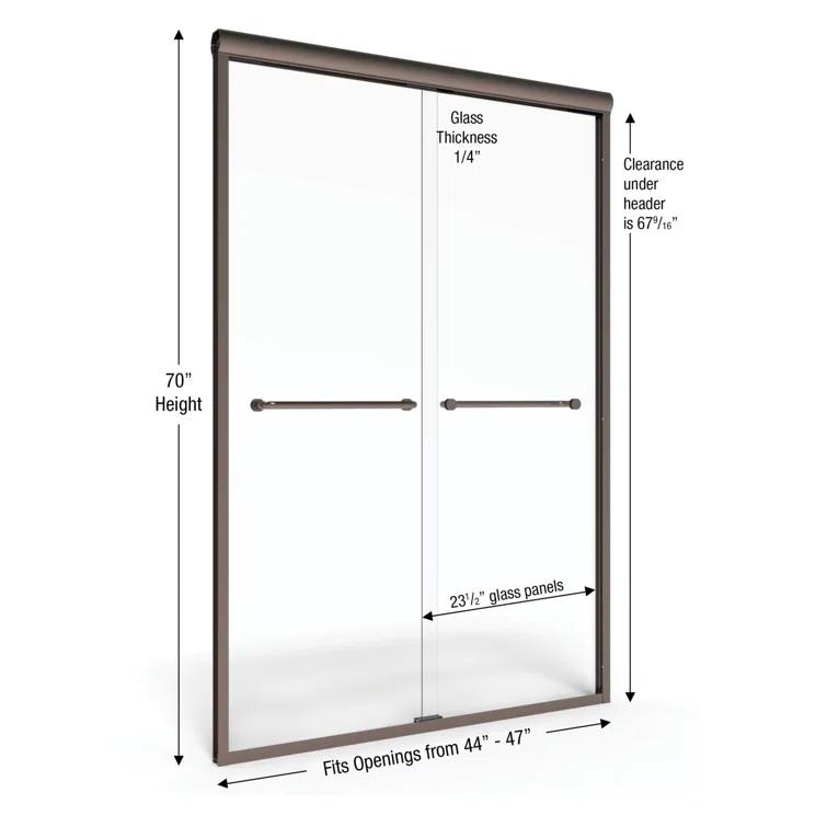 Infinity 43" W x 47'' W x 70" H Semi-Frameless Shower Door
