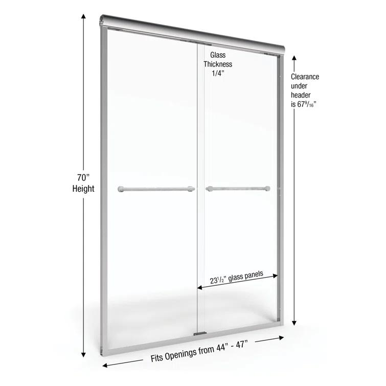 Infinity 43" W x 47'' W x 70" H Semi-Frameless Shower Door