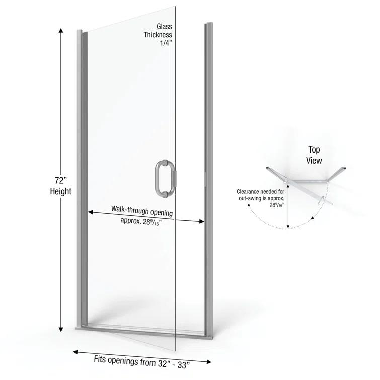 Infinity 33" W x 72" H Semi-Frameless Shower Door