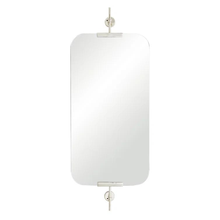 Polished Nickel Rectangular Wall Mirror with Rounded Edges