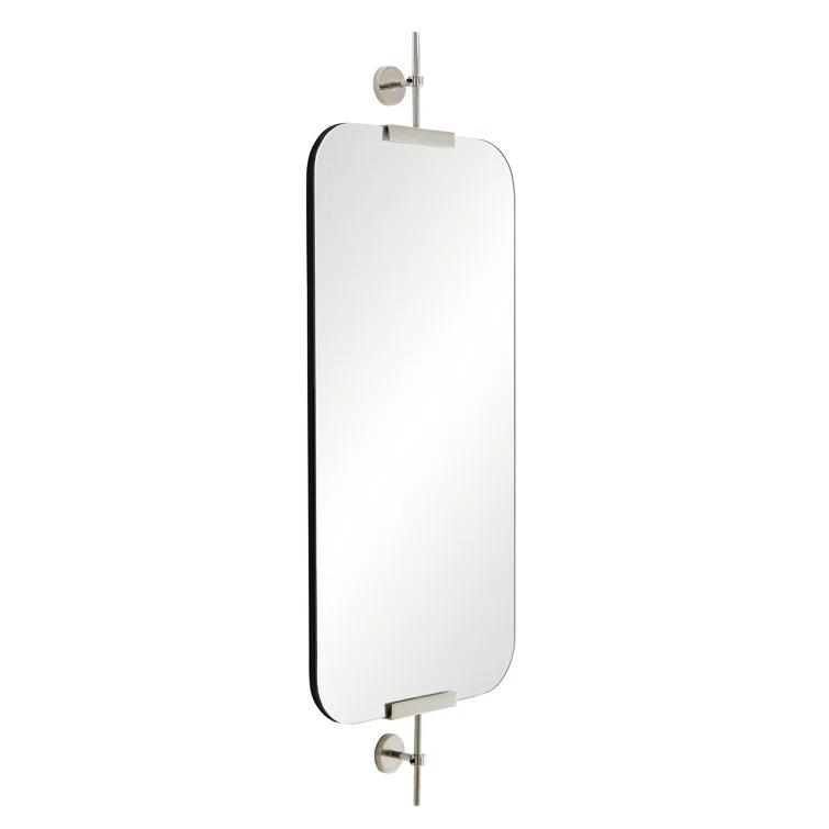 Polished Nickel Rectangular Wall Mirror with Rounded Edges