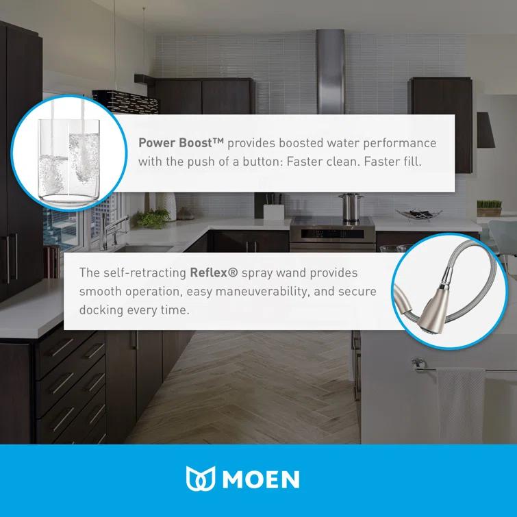 Moen Arbor One Handle Pulldown Kitchen Faucet Featuring Power Boost and Reflex
