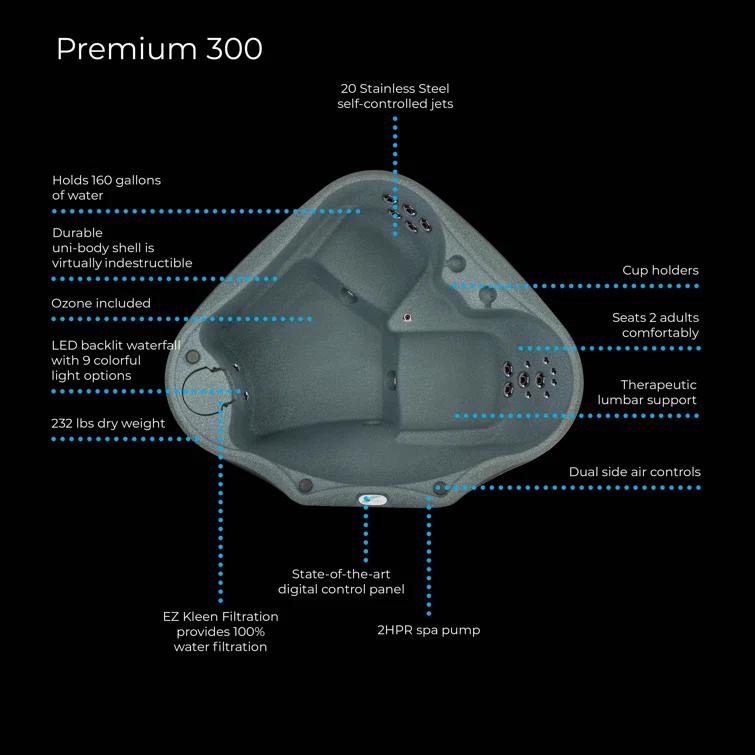 AquaRest Discover AR300 Premium 2-Person 20-Jet Oval Plug & Play Hot Tub with Ozonator, LED Waterfall and Stainless Steel Heater