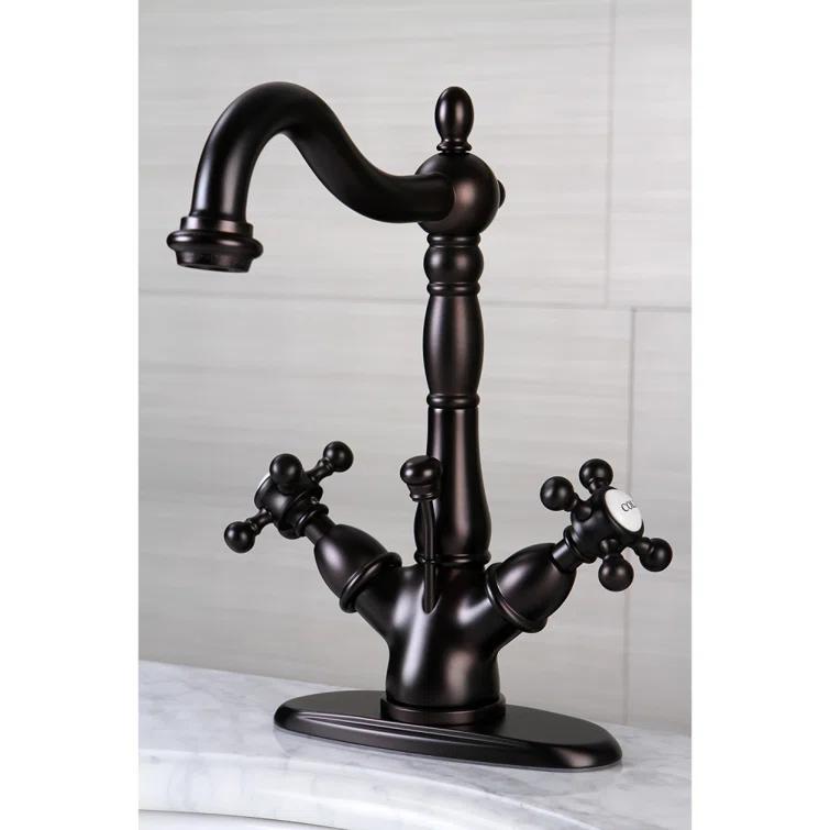 Kingston Brass Vintage Two-Handle 1-or-3 Hole Deck Mount Bathroom Faucet with Brass Pop-Up