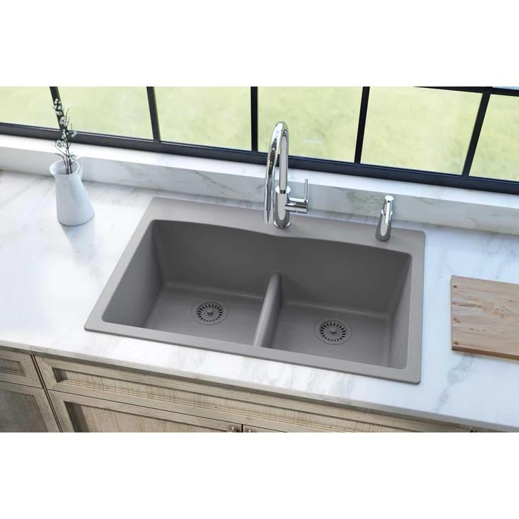 Quartz Classic 33" x 22" x 10" Double Basin Drop-In Kitchen Sink