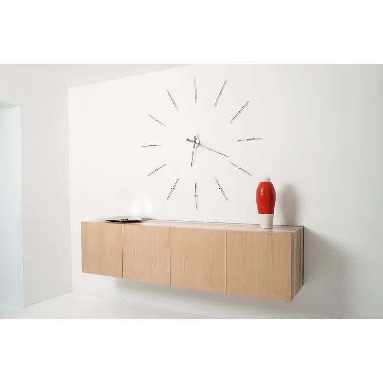 Large Chrome and Walnut Minimalist Wall Clock with German Mechanism