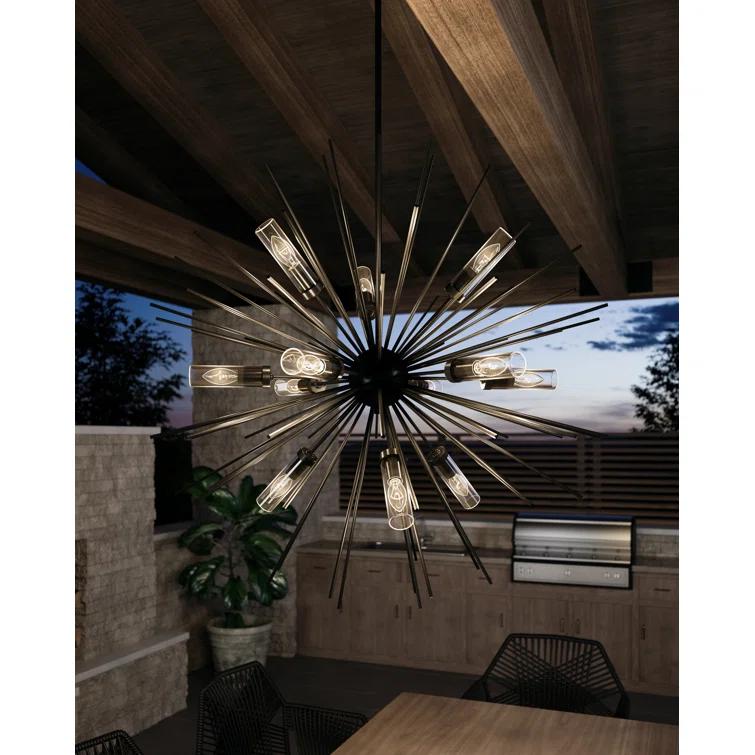 Oil Rubbed Bronze Sputnik 12-Light Outdoor Chandelier with Clear Glass