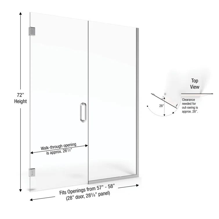 Celesta 57" W x 72" H Hinged Frameless Shower Door