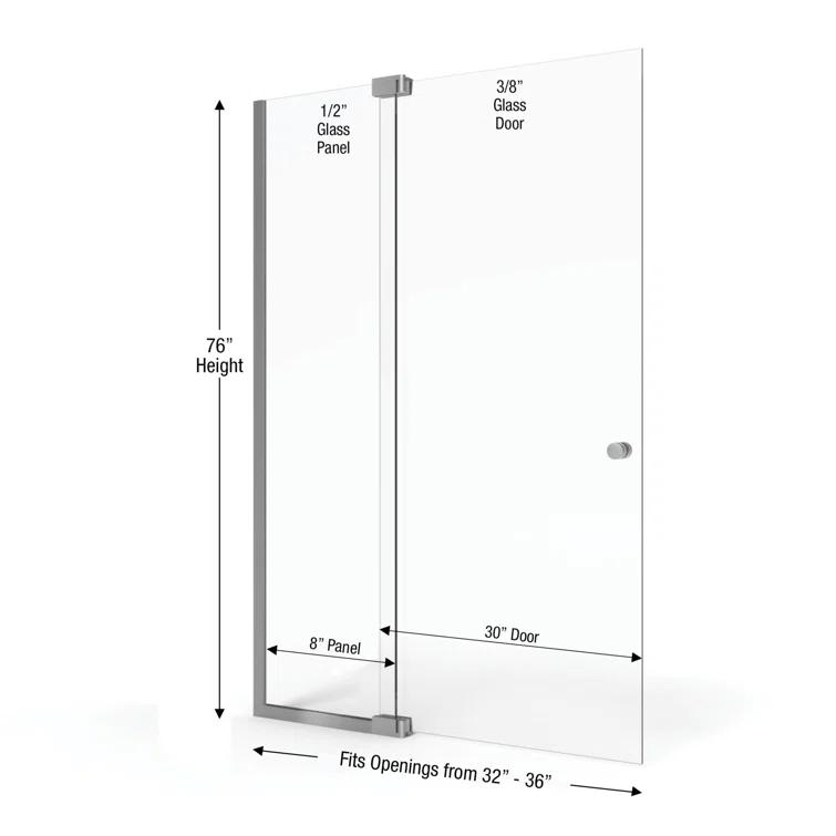 Cantour 36 in. x 76 in. Semi-Frameless Pivot Shower Door in Oil Rubbed Bronze with Handle