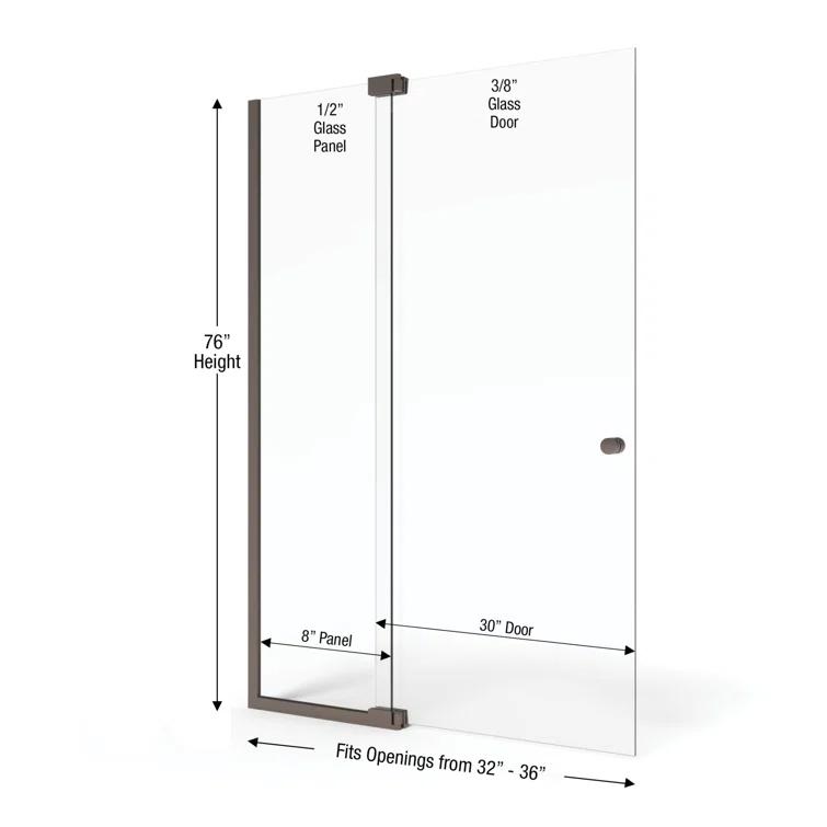 Cantour 36 in. x 76 in. Semi-Frameless Pivot Shower Door in Oil Rubbed Bronze with Handle