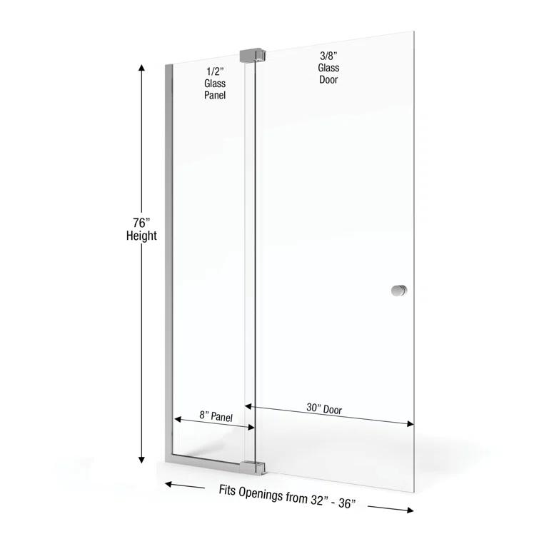 Cantour 36 in. x 76 in. Semi-Frameless Pivot Shower Door in Oil Rubbed Bronze with Handle