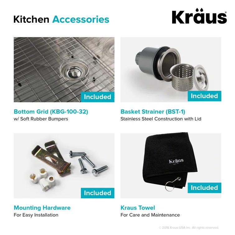 KRAUS Standart PRO™ Undermount 16 Gauge Stainless Steel Kitchen Sink