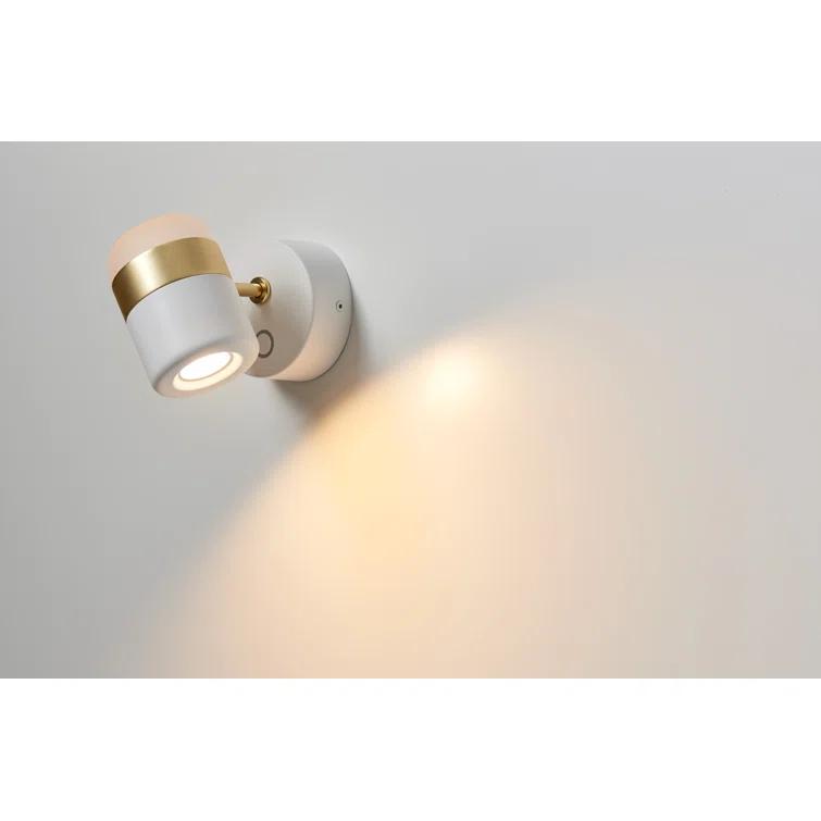 White and Matte Brass Dimmable Wall Sconce with Touch Dimmer