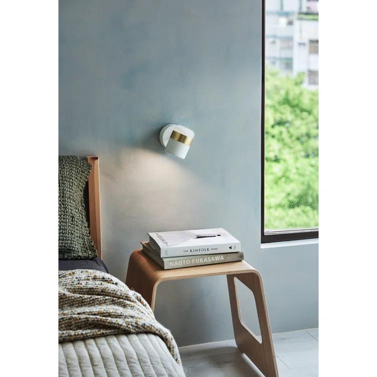 White and Matte Brass Dimmable Wall Sconce with Touch Dimmer