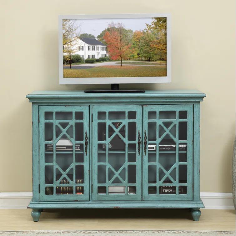Bayberry Blue Traditional 3-Door Glass Media Credenza