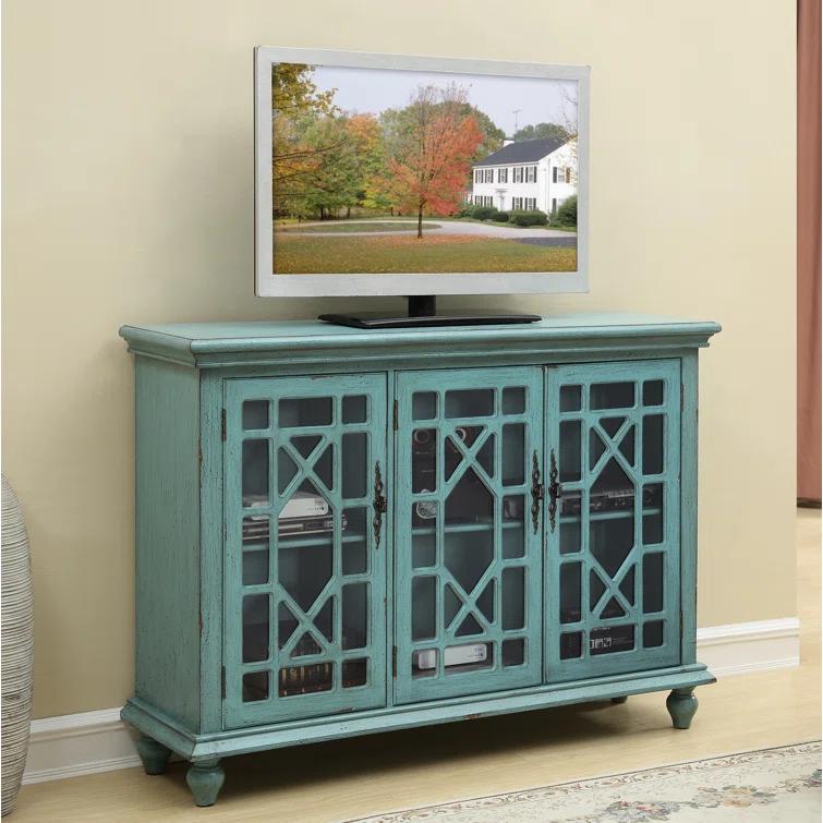 Bayberry Blue Traditional 3-Door Glass Media Credenza
