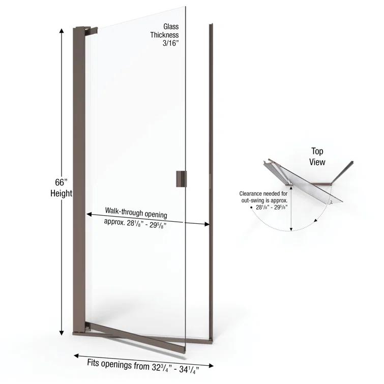 Armon 32.75" W x 66" H Pivot Semi-Frameless Shower Door