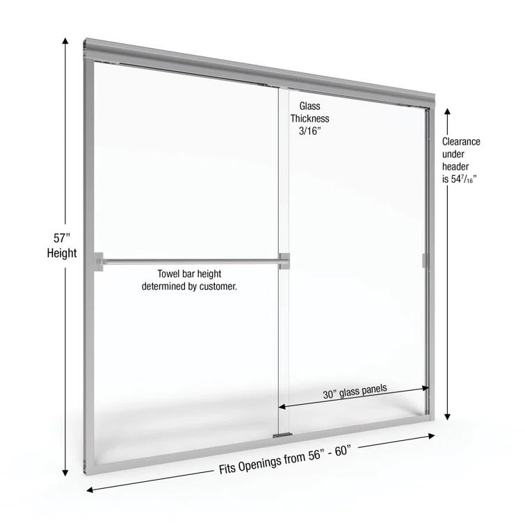 Classic 56" W x 57" H Bypass Frameless Tub Door