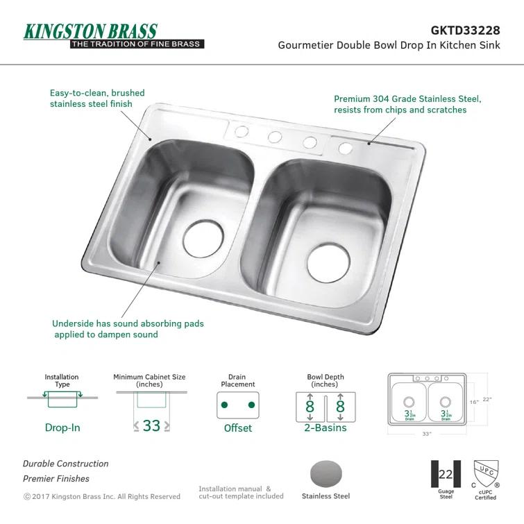 Studio 33" L x 22" W Drop-In Kitchen Sink with Faucet