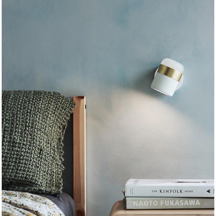 White and Matte Brass Dimmable Wall Sconce with Touch Dimmer