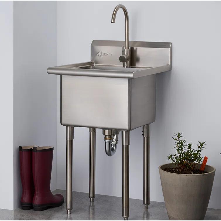 TRINITY EcoStorage 21.5 in. W x 49.3 in. H x 24 in. D NSF Stainless Steel Utility Sink w/ Faucet