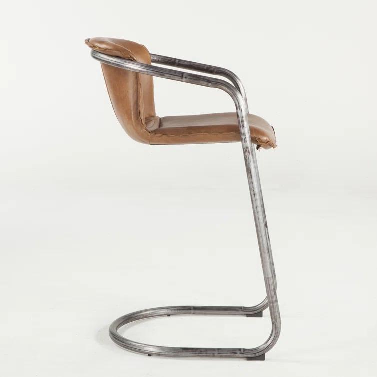 Chiavari Chestnut Leather and Metal Bar Stool