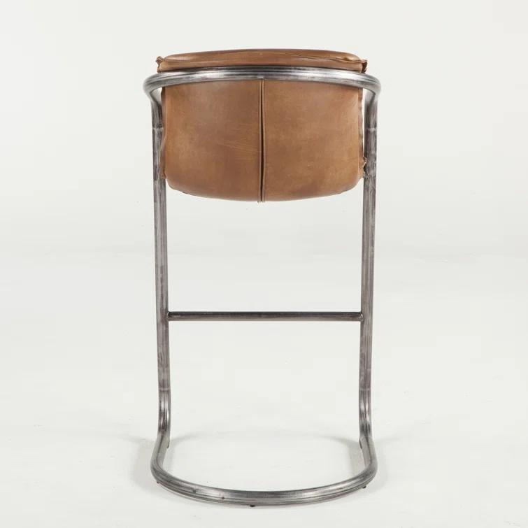 Chiavari Chestnut Leather and Metal Bar Stool