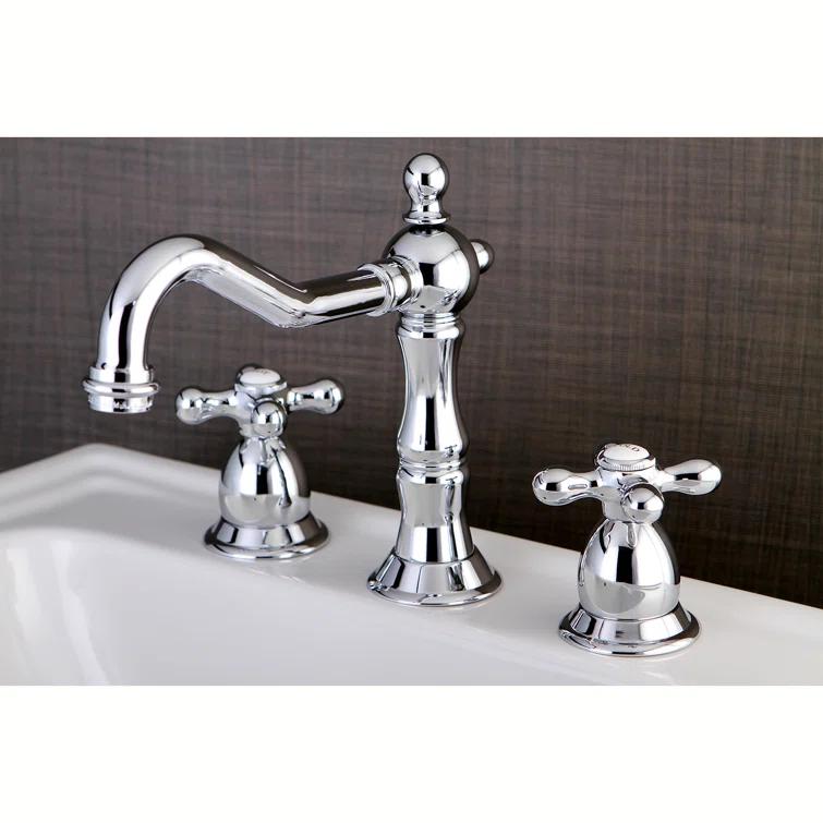 Kingston Brass Heritage Two-Handle 3-Hole Deck Mount Widespread Bathroom Faucet with Brass Pop-Up Drain