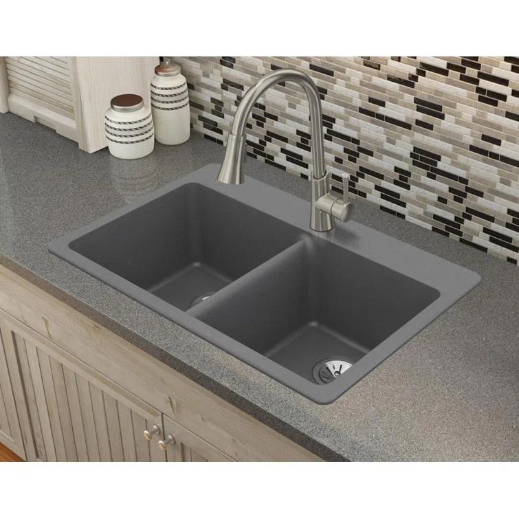 Quartz Luxe 33" L x 22" W Double Basin Drop-in Kitchen Sink