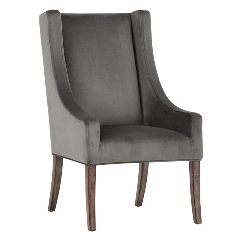 Elegant Wingback Gray Upholstered Arm Chair with Smoked Oak Legs