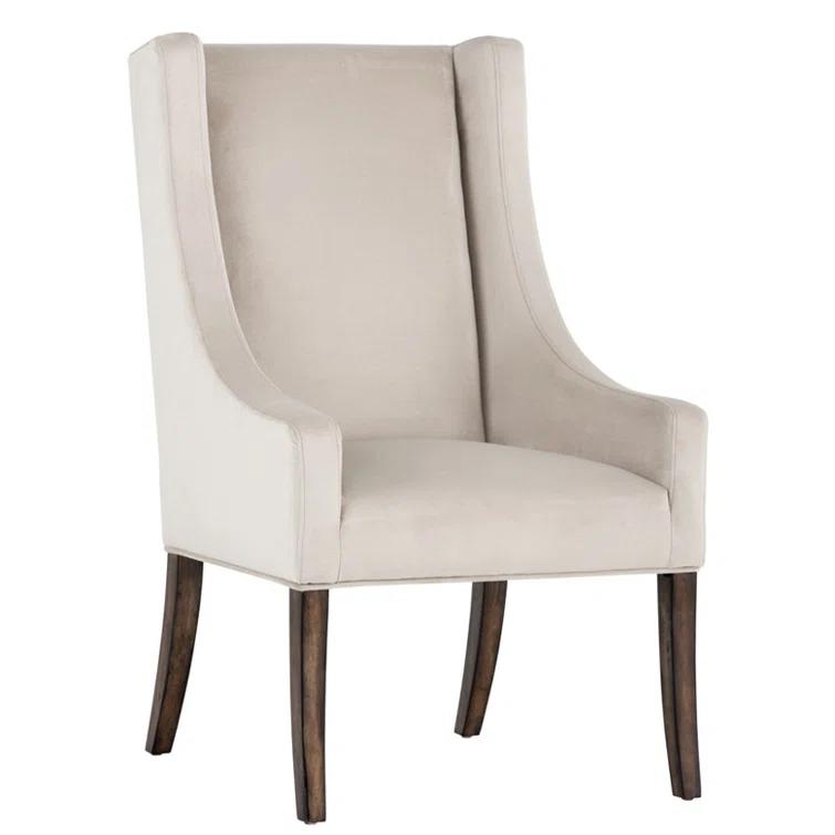 Elegant Wingback Upholstered Arm Chair in Piccolo Prosecco with Smoked Brown Legs