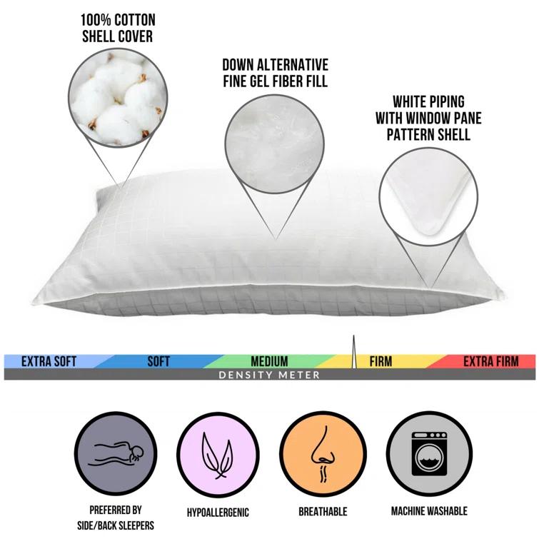 Ella Jayne Home Exquisite Hotel Cotton Windowpane Pillow, Firm Density (Set of 4)