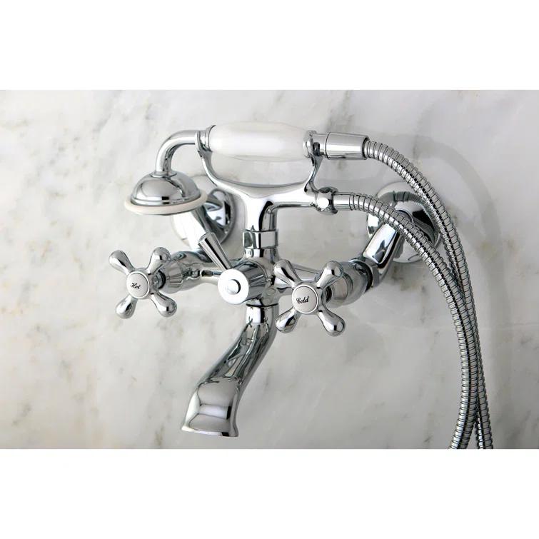 Kingston Brass Kingston Two-Handle 2-Hole Wall Mount Clawfoot Tub Faucet with Hand Shower