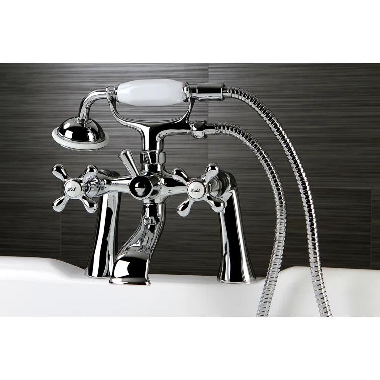 Kingston Brass KS268C Kingston Brass Kingston Three-Handle 2-Hole Deck Mount Clawfoot Tub Faucet with Hand Shower