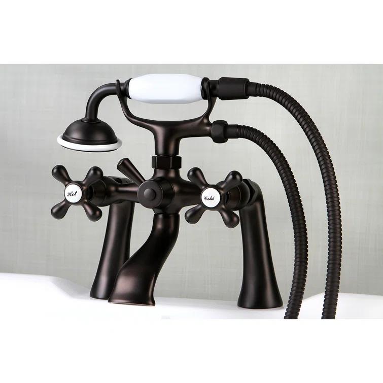 Kingston Brass Kingston Three-Handle 2-Hole Deck Mount Clawfoot Tub Faucet with Hand Shower