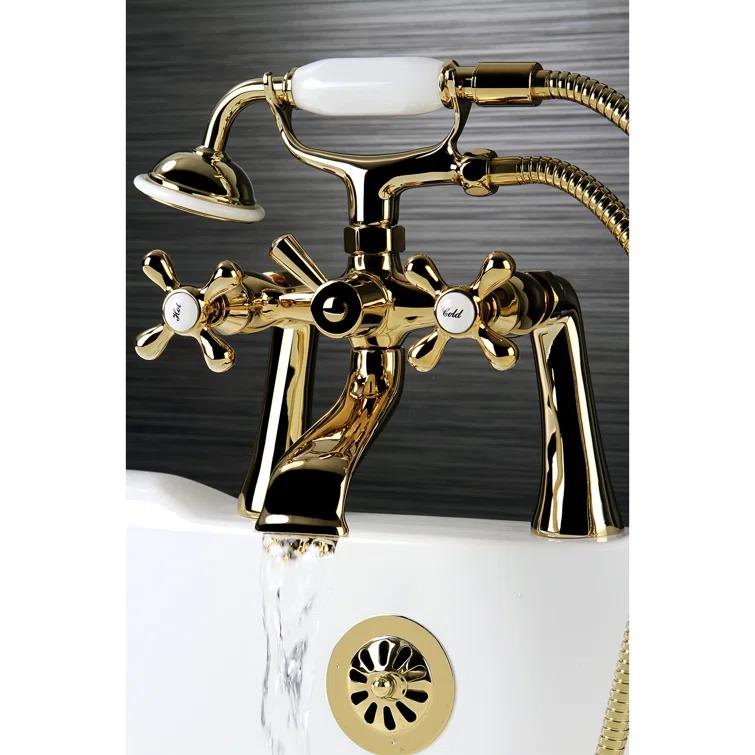Kingston Brass Kingston Three-Handle 2-Hole Deck Mount Clawfoot Tub Faucet with Hand Shower