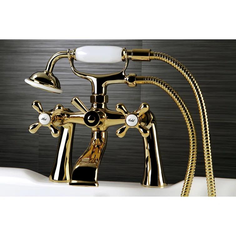 Kingston Brass Kingston Three-Handle 2-Hole Deck Mount Clawfoot Tub Faucet with Hand Shower